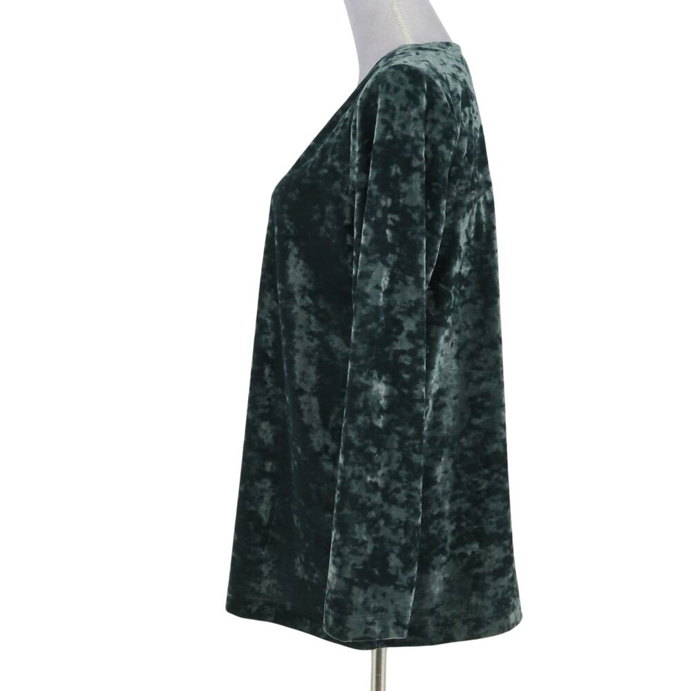 J Jill Top Womens Medium Green Crushed Velvet Blouse Stretch Pullover V neck - Picture 11 of 12
